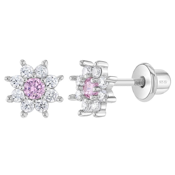 Aros de flor con circones rosados y transparentes para bebes