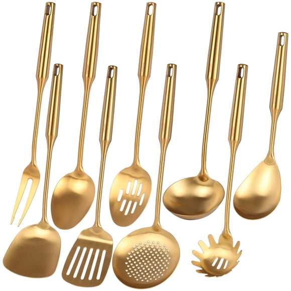 Juego de utensilios de cocina Standcn dorado de acero inoxidable 18/10 x9