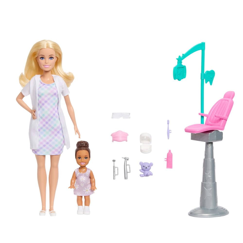 Muñeca Barbie Profesiones Dentista Con Silla, Niña Pequeña Y Accesorios