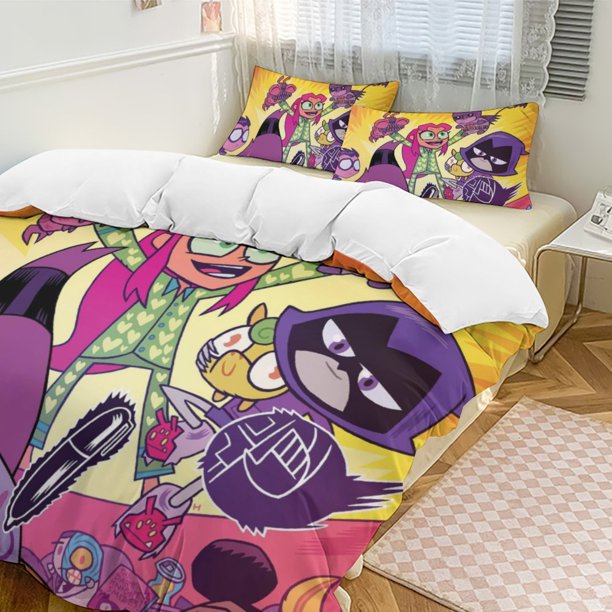 x12 Teen Titans Go 3-Piece Bedding Set Warm And Comfortable Soft Duvet Cover Bed Set with 1 Duvet Cover And 2 Pillowcases for Bedroom b12