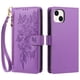thumbnail image 2 of Funda Billetera Floral en Relieve iphone15 con Tarjetero y Cremallera Morado, 2 of 6