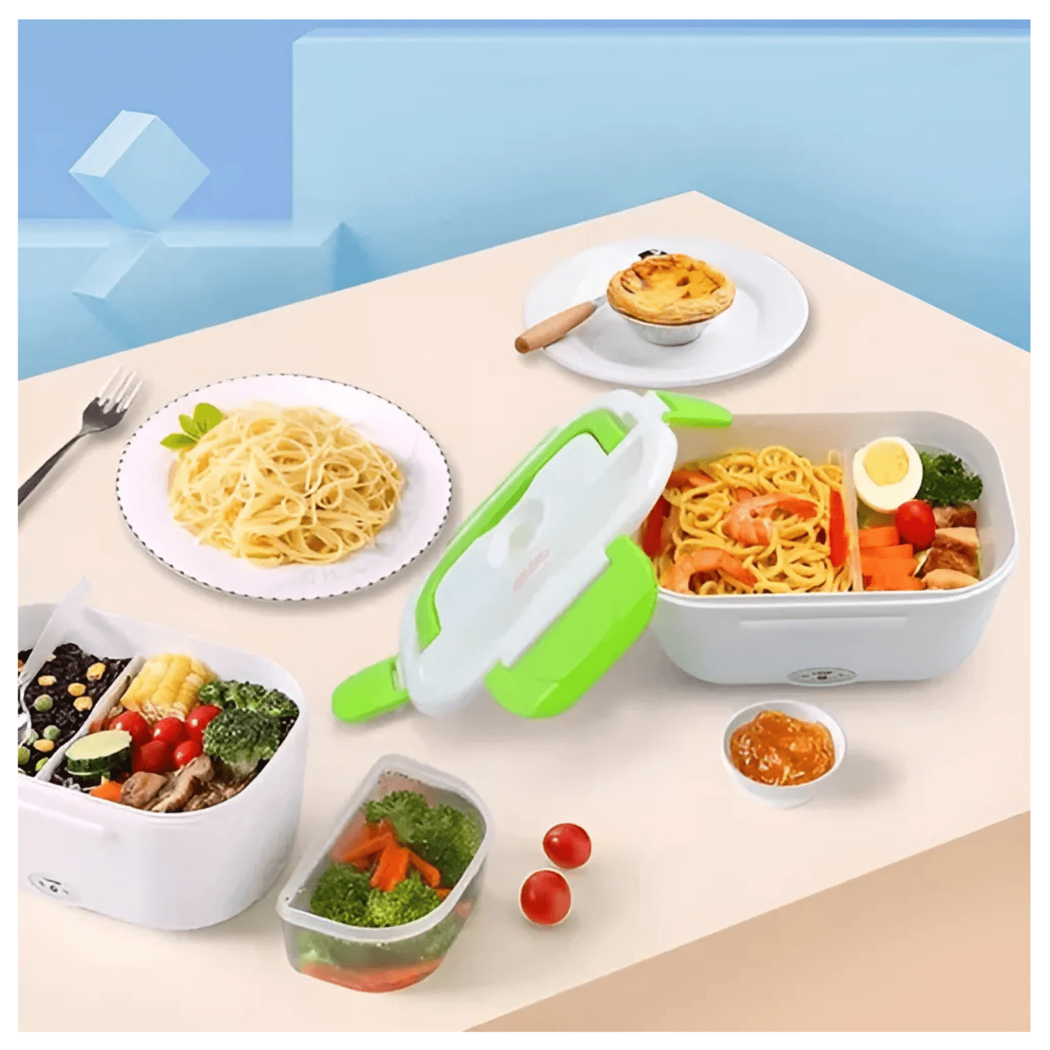 Genérico - Lonchera Eléctrica Portátil Hermetico Cuchara + Usb Verde Lima