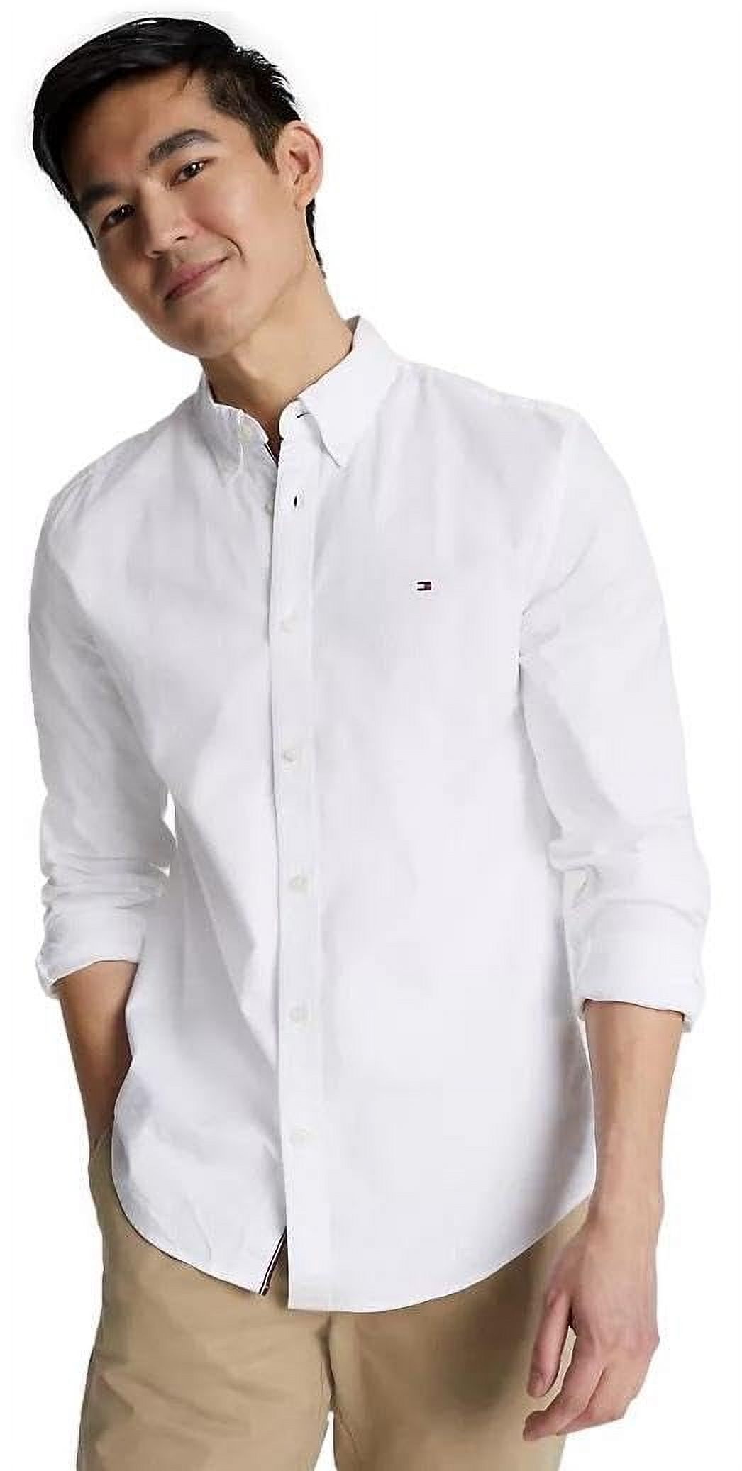 Camisa Tommy Hilfiger Para Hombre, Manga Larga, Oxford, Corte Regular