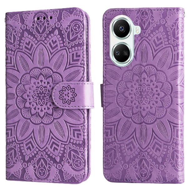 Funda tipo cartera FOXDOCK para Huawei Nova 10 SE , diseño girasol en relieve, cuero PU, cierre magnético, soporte y tarjetero
