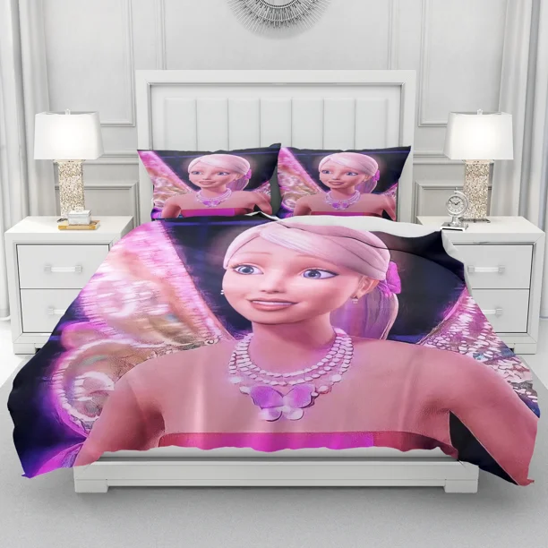 Barbie Bedding Reactive Printing Set for Children Cute Kawaii Quilt Cover Pillowcase Best Gift for Girls 3D New Grade A Bed Sheets
