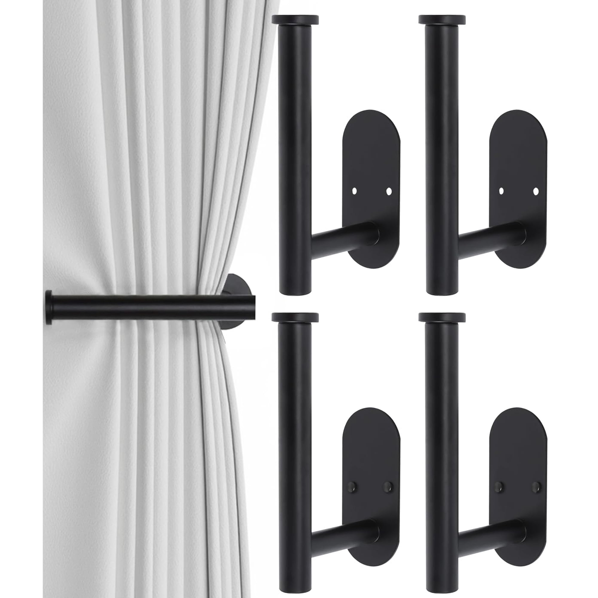 Soportes Para Cortinas Hoousuper 304 De Acero Inoxidable Negro, 4 Unidades