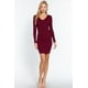 thumbnail image 4 of Saronite Vestido Corto Básico Ajustado de Punto Acanalado con Cuello en V y Manga Larga, Color Vino (para Mujer), 4 of 4