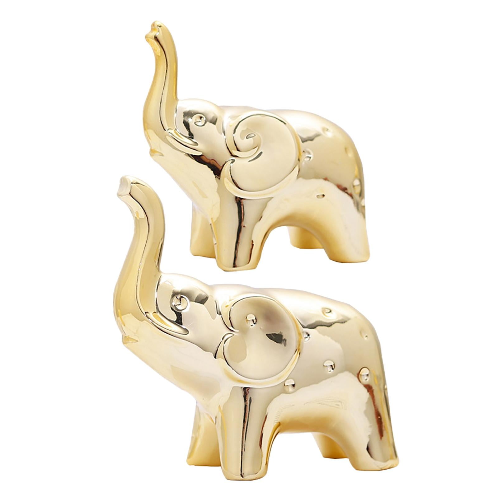 Bothyi - 2x Estatuilla De Elefante Lindo Animal Escultura Arte Artesanía Hogar Deocr Oro