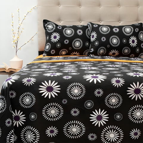 Sábanas De Polar Composé 2 Plazas / Flor Negro Salmón – Doral