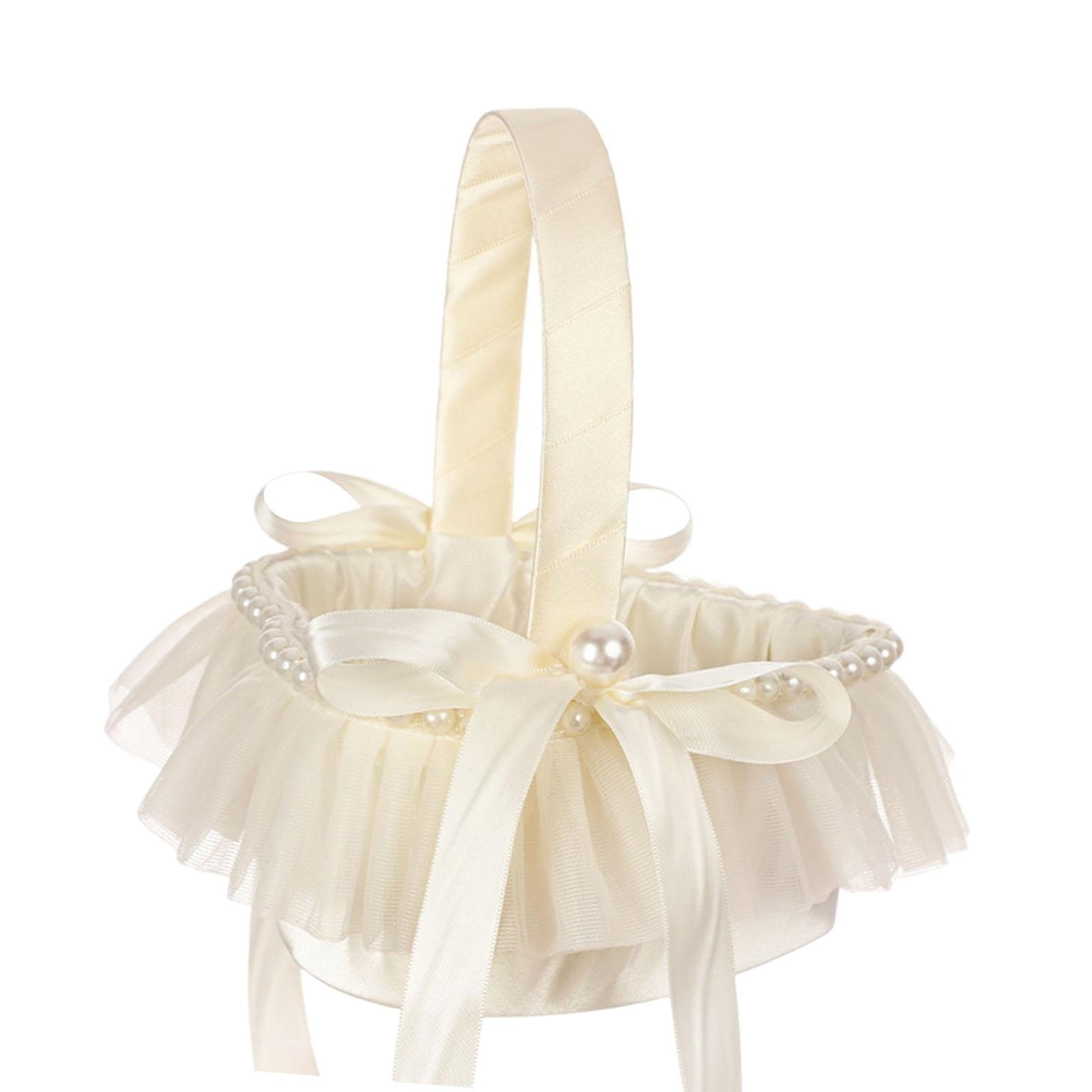 Bothyi - Cesta De Flores De Boda Para Niña, Cesta De Flores De Boda, Cesta De Flores De Satén Con Lazo