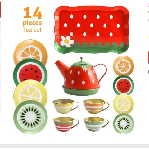 Genérico - Set De Te Infantil Juguete Metálico Tazas Platos Tetera