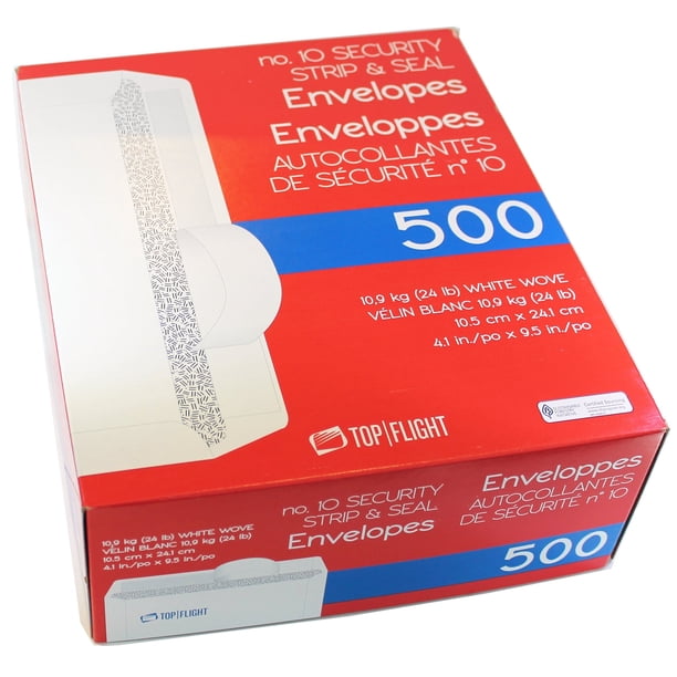 Sobres Top Flight PSTF10NWT #10 con Tira y Sellado, Papel Blanco 24 lb, Paquete de 500