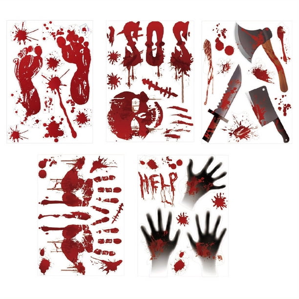 45pcs, Bloody Halloween Decorations - Knife Stickers, Window Clings, and Floor Decals for Horror Bathroom and Zombie Party Decorations - Perfect for Home, Room, and Bedroom Decor