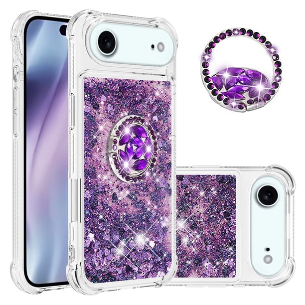 FOXDOCK Funda Glitter Líquida para iPhone 17 Air con Anillo Brillante, TPU Antichoques y Esquinas Reforzadas, Soporte