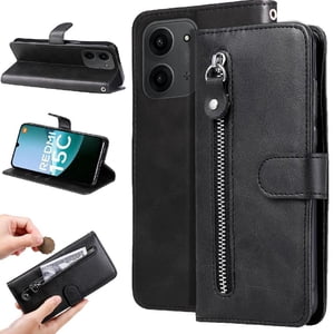 Gangxun - Funda Con Cremallera Para Xiaomi Poco C85, Carcasa Cartera De Cuero Pu Con Soporte Y Tarjetero