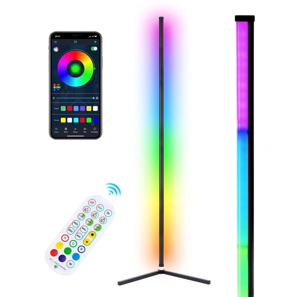 Lámpara de pie WISIMMALL RGB de esquina 165 cm con Bluetooth, app y control remoto