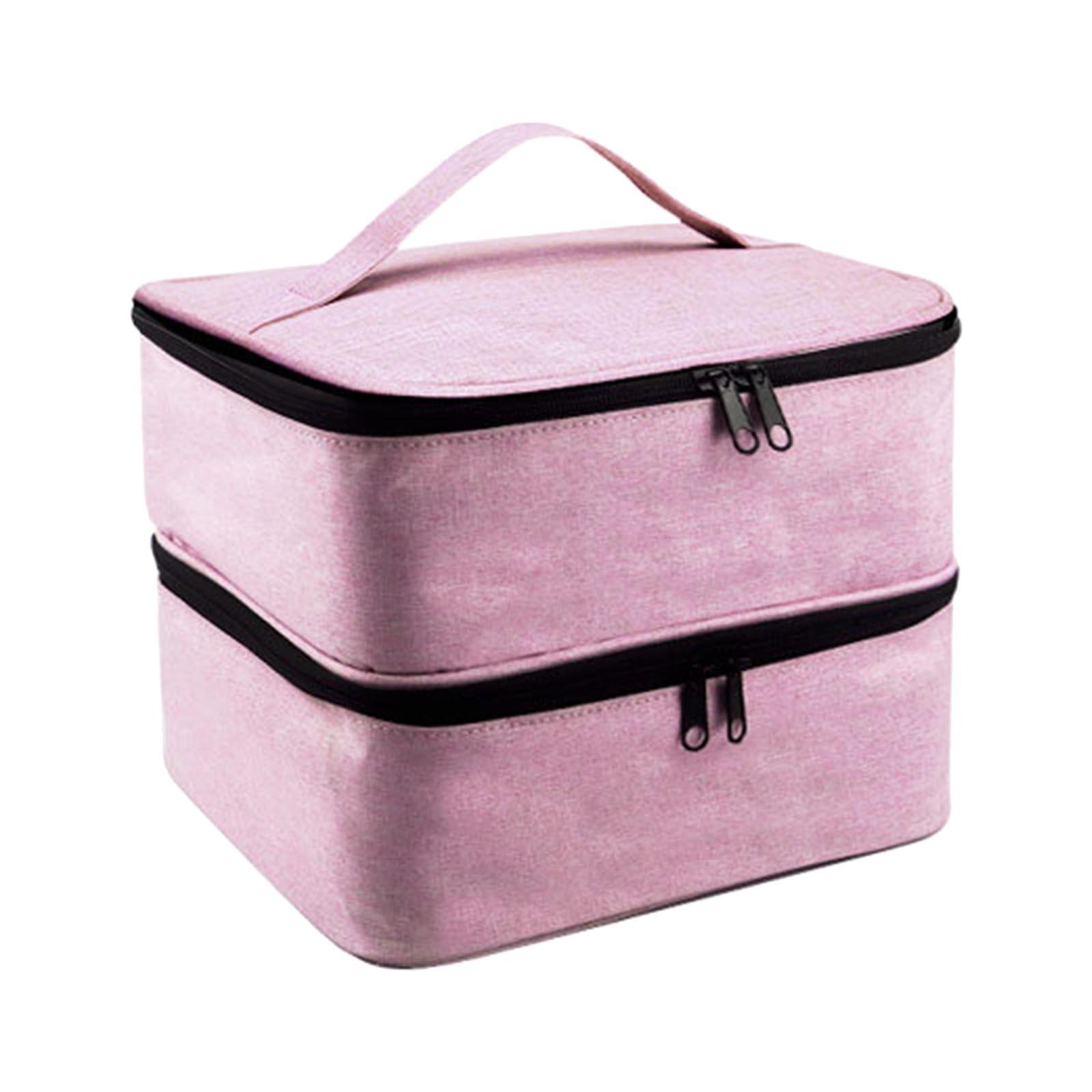 Magideal - Bolsa De Almacenamiento De Esmalte De Uñas De Doble Capa, Grande, Con 30 Compartimentos, Portátil, De Nailon, Con Bolsillos, Para Esmalte De Uñas, Rosa 3