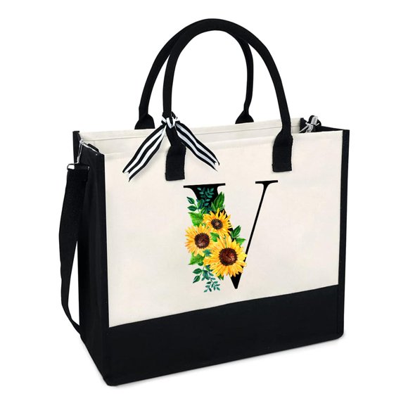 Bolso tote de lona con girasoles LIYACHAO con bolsillo con cierre