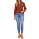 thumbnail image 2 of INSPIRE CHIC Camisa con Botones de Cuello en V para Mujeres, Manga 3/4, Adorno Plisado, Blusa Casual Henley, Talla S, Rojo Ladrillo, 2 of 6