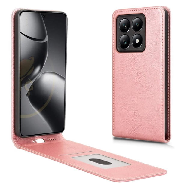 Funda tipo folio para Xiaomi 14T Pro con soporte magnético y protección para la cámara Oro rosa