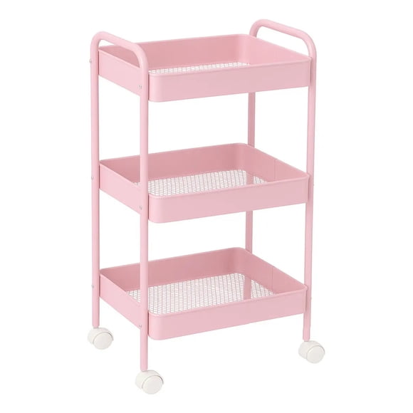 Carro Organizador Auxiliar Metalico 3 Estantes con Ruedas Rosa 77 cm