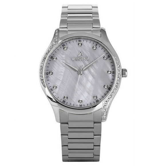 Reloj Zing Con Acentos De Cristal Acero Inoxidable Esfera Blanca Nácar Cuarzo Para Mujer De 39 Mm