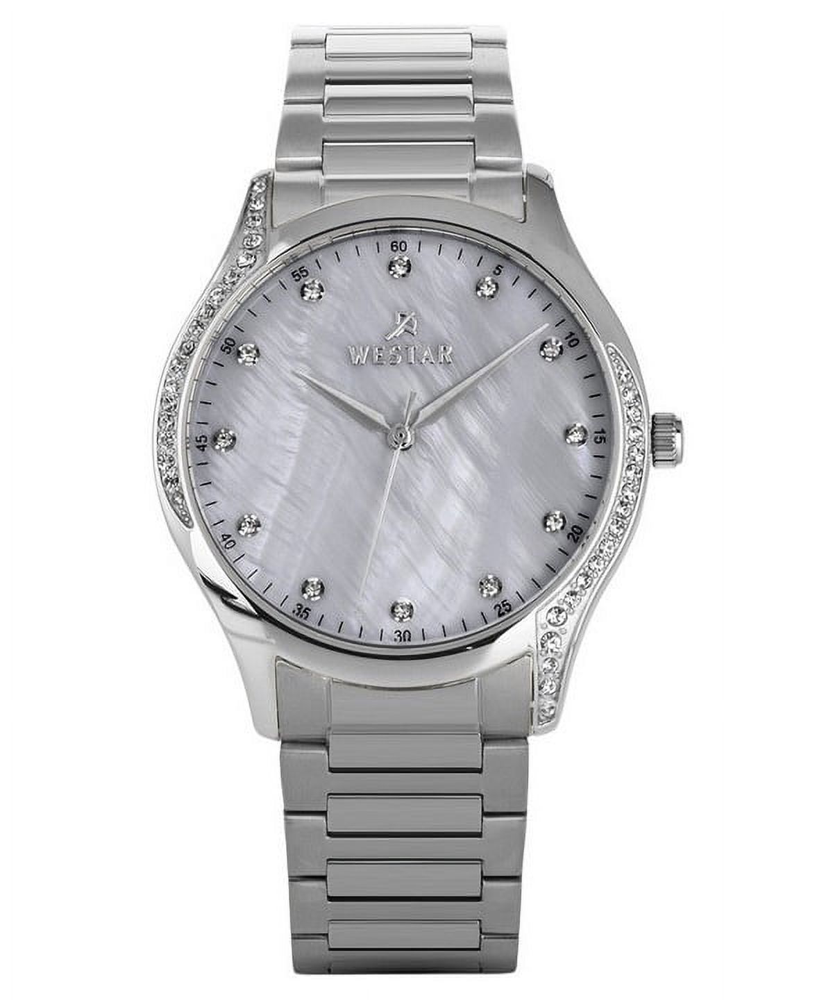 Westar - Reloj Zing Con Acentos De Cristal Acero Inoxidable Esfera Blanca Nácar Cuarzo Para Mujer De 39 Mm