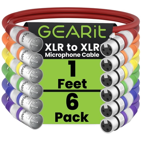 Cable De Micrófono Xlr Macho A Hembra Gearit De 30 Cm, Paquete De 6