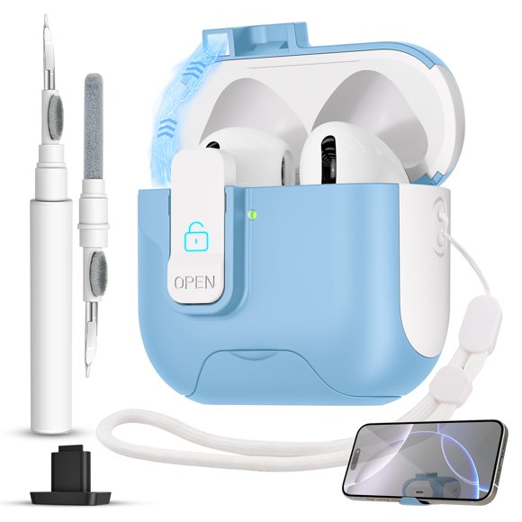 Funda portátil para AirPods 4 de meiyasy – Azul