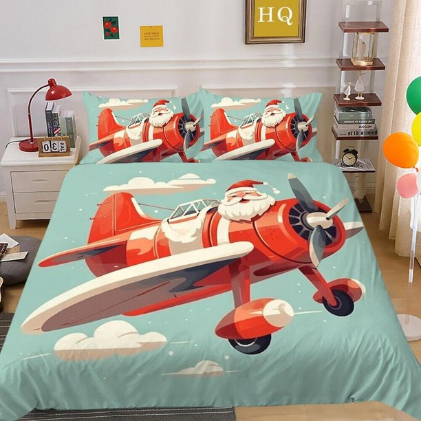 Christmas Gifts Santa Claus Quilt Duvet Cover Set Doona Cover Kids3-Piece Bedding Set