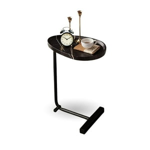 Santú Home & Deco - Mesa Lateral Con Pedestal Negro Estilo Mármol