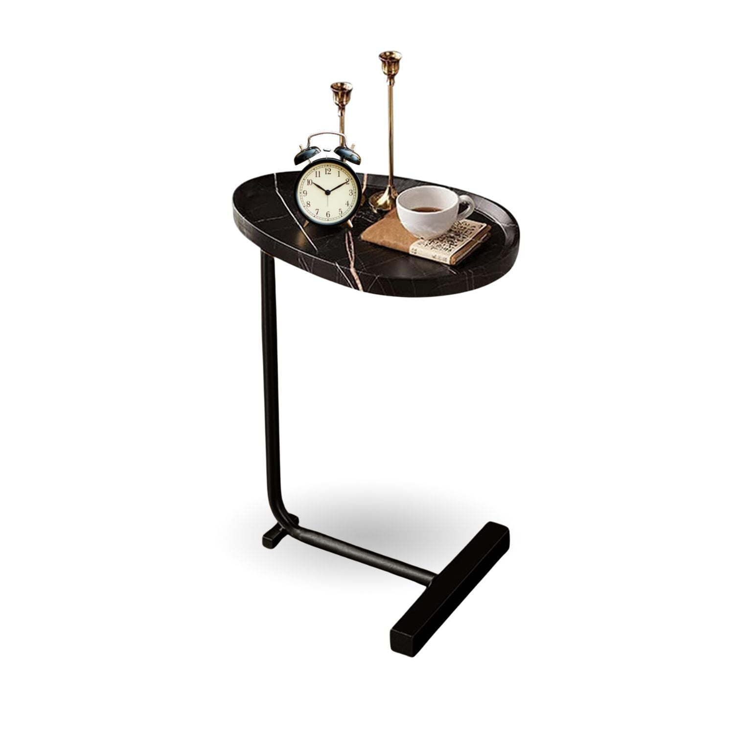 Santú Home & Deco - Mesa Lateral Con Pedestal Negro Estilo Mármol