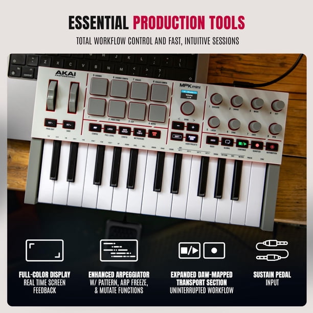 Controlador de Teclado MIDI Akai MPK Mini IV USB-C de 25 Teclas