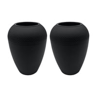 Fliperex - Set 2 Maceteros Plastico Redondo Ovalado Moderno Textura M Negro