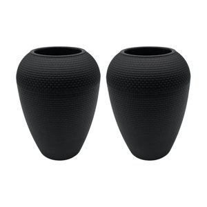 Fliperex - Set 2 Maceteros Plastico Redondo Ovalado Moderno Textura M Negro