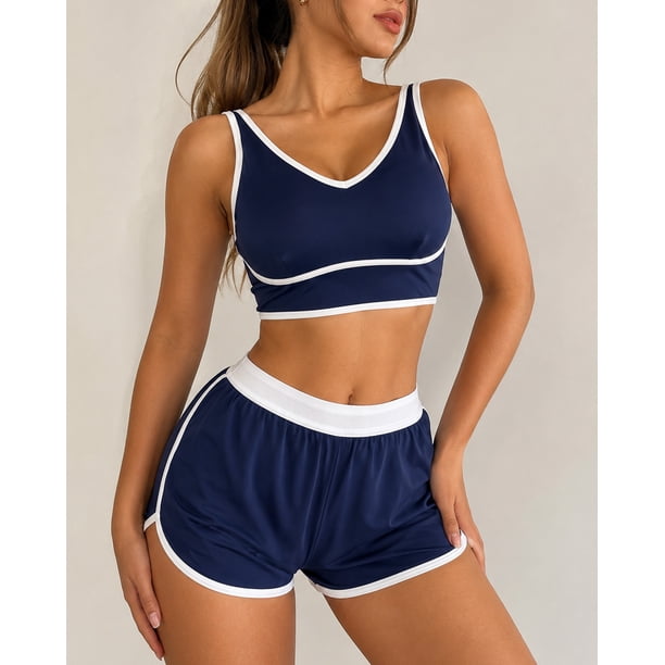 Conjunto Deportivo Para Mujer Short Y Peto Top Retro