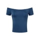 thumbnail image 1 of INSPIRE CHIC Blusa sólida de mujer con mangas cortas, hombros descubiertos, longitud a la cadera, talla L, azul marino, 1 of 6