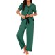 thumbnail image 1 of INSPIRE CHIC Conjunto de Pijama para Mujer con Botones, Lazo, Manga Corta, Camiseta y Pantalones, Pijamas Suaves para Novia, Conjunto de Dos Piezas para Dormir, Talla M, Verde, 1 of 6