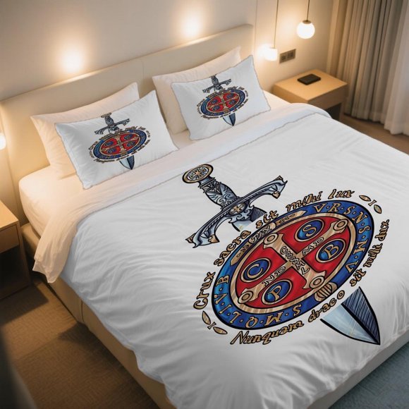 Symbolic Sword & Shield Christian Emblem Duvet Cover Set Thanksgiving Independence Day Cartoon Retro Pattern Bedding Set for a Fresh and EyeCatching Bedroom Decor