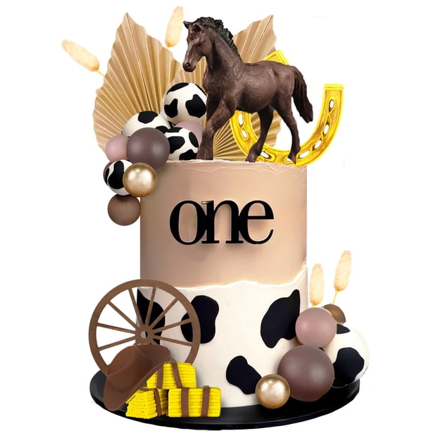 Decoración para tartas ZXSWEET, diseño vaquero, marrón, caballo, pelota, fiesta western