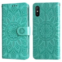 Funda Tipo Cartera Foxdock Para Xiaomi Redmi 9A , Diseño Girasol En Relieve, Cuero Pu, Cierre Magnético, Soporte Y Tarjetero