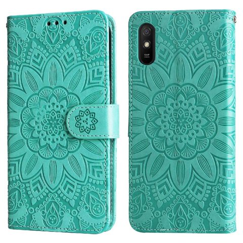 Funda Tipo Cartera Foxdock Para Xiaomi Redmi 9A , Diseño Girasol En Relieve, Cuero Pu, Cierre Magnético, Soporte Y Tarjetero