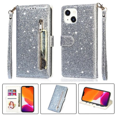 Funda Para Foxdock Elegante Funda Iphone 14 Plus Glitter Con Cremallera-Ideal Para El Uso Diario
