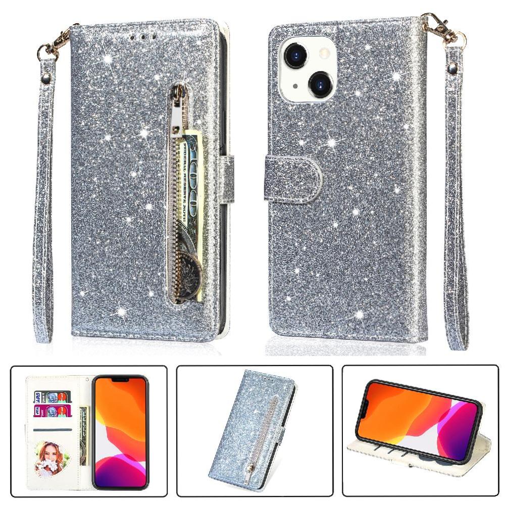 Funda Para Foxdock Elegante Funda Iphone 14 Plus Glitter Con Cremallera-Ideal Para El Uso Diario