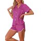 thumbnail image 4 of INSPIRE CHIC Conjunto de Pijama de Satén para Mujer, Manga Corta de Seda, Camisón Abotonado con Ribete en Contraste y Pantalones Cortos para Primavera Verano L Púrpura Rojo, 4 of 6