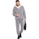 thumbnail image 4 of Pijama mullido para hombre, pantalón de forro polar, ropa de dormir holgada de felpa, conjunto de 2 piezas, ropa de estar cálida, suave y cómoda, ideal para el invierno, gris, M, 4 of 5