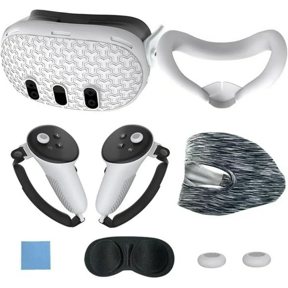 VR Accesorios Set Para Meta Quest 3, Cubierta protectora para la cara, empuñaduras para el mando, cubierta para los auriculares, protector para la lente y cubierta para la carcasa - Blanco