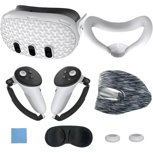VR Accesorios Set Para Meta Quest 3, Cubierta protectora para la cara, empuñaduras para el mando, cubierta para los auriculares, protector para la lente y cubierta para la carcasa - Blanco