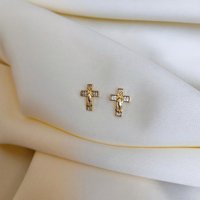 Bendito Amor - Aros Cruz Con Circones Laminado En Oro