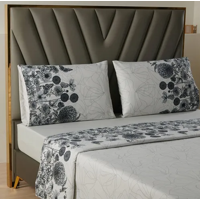 Genérico - Juego Sabanas Casatua Estampadas Flores King Color Gris